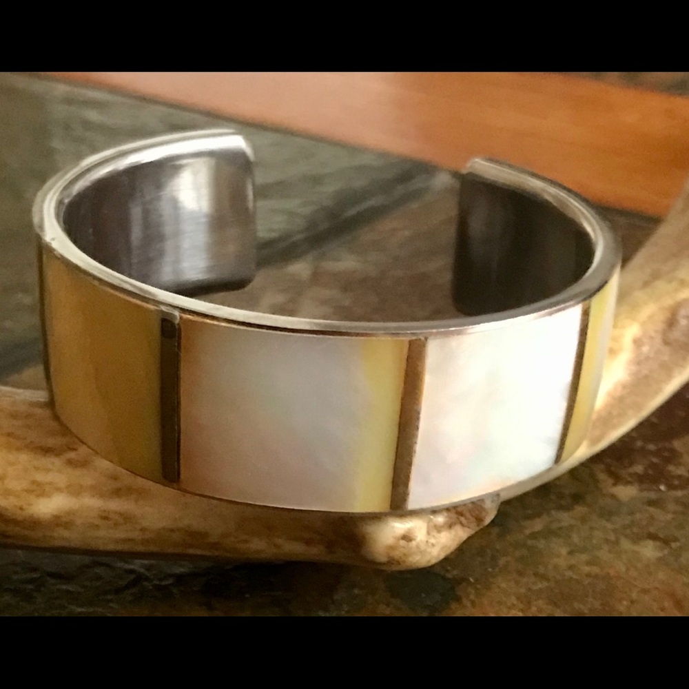Vintage Silver Mother-of-Pearl Cuff Bracelet